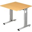 Bureautafel ULM, C-poot, rechthoek, B 800 x D 800 x H 650-850 mm, beukenpatroon