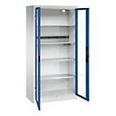 C+P Akkuladeschrank Acurado, abschließbar, mit Inneneinrichtung, B 930 x T 500 x H 1950 mm, Stahl, enzianblau RAL 5010/lichtgrau RAL 7035