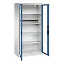 C+P Akkuladeschrank Acurado, abschließbar, mit Inneneinrichtung, B 930 x T 500 x H 1950 mm, Stahl, fernblau RAL 5023/lichtgrau RAL 7035