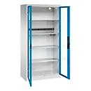 C+P Akkuladeschrank Acurado, abschließbar, mit Inneneinrichtung, B 930 x T 500 x H 1950 mm, Stahl, lichtblau RAL 5012/lichtgrau RAL 7035