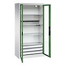 C+P Akkuladeschrank Acurado, abschließbar, mit Inneneinrichtung, B 930 x T 500 x H 1950 mm, Stahl, resedagrün RAL 6011/lichtgrau RAL 7035