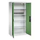 C+P Akkuladeschrank Acurado, abschließbar, mit Inneneinrichtung, B 930 x T 500 x H 1950 mm, Stahl, resedagrün RAL 6011/lichtgrau RAL 7035