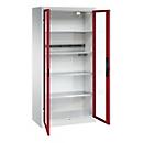C+P Akkuladeschrank Acurado, abschließbar, mit Inneneinrichtung, B 930 x T 500 x H 1950 mm, Stahl, rubinrot RAL 3003/lichtgrau RAL 7035