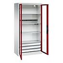C+P Akkuladeschrank Acurado, abschließbar, mit Inneneinrichtung, B 930 x T 500 x H 1950 mm, Stahl, rubinrot RAL 3003/lichtgrau RAL 7035