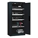 C+P Akkuladeschrank Acurado, abschließbar, mit Lüftung + Inneneinrichtung, B 930 x T 500 x H 1950 mm, Stahl, anthrazitgrau RAL 7016/anthrazitgrau RAL 7016