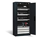 C+P Akkuladeschrank Acurado, abschließbar, mit Lüftung + Inneneinrichtung, B 930 x T 500 x H 1950 mm, Stahl, anthrazitgrau RAL 7016/anthrazitgrau RAL 7016