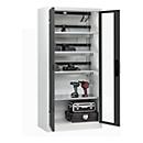 C+P Akkuladeschrank Acurado, abschließbar, mit Lüftung + Inneneinrichtung, B 930 x T 500 x H 1950 mm, Stahl, anthrazitgrau RAL 7016/lichtgrau RAL 7035