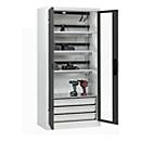 C+P Akkuladeschrank Acurado, abschließbar, mit Lüftung + Inneneinrichtung, B 930 x T 500 x H 1950 mm, Stahl, anthrazitgrau RAL 7016/lichtgrau RAL 7035