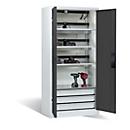 C+P Akkuladeschrank Acurado, abschließbar, mit Lüftung + Inneneinrichtung, B 930 x T 500 x H 1950 mm, Stahl, anthrazitgrau RAL 7016/lichtgrau RAL 7035