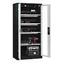 C+P Akkuladeschrank Acurado, abschließbar, mit Lüftung + Inneneinrichtung, B 930 x T 500 x H 1950 mm, Stahl, lichtgrau RAL 7035/anthrazitgrau RAL 7016