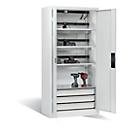 C+P Akkuladeschrank Acurado, abschließbar, mit Lüftung + Inneneinrichtung, B 930 x T 500 x H 1950 mm, Stahl, lichtgrau RAL 7035/lichtgrau RAL 7035