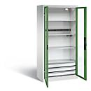 C+P Basic batterijlaadkast met kijkvenster van acrylglas, H 1950 x B 930 x D 500 mm, lichtgrijs/resedagroen