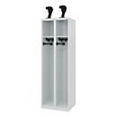 C+P brandweerkluis Evolo, model EXPERT, 2 vakken, B 600 x D 500 x H 1850 mm, vloerglijders, helmhouder, lichtgrijs RAL 7035