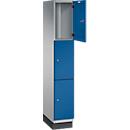 C+P Cambio lockerkast, 1 vak, 3 vakken, met plint, B 300 x D 525 x H 1980 mm, blank aluminium/ gentiaanblauw