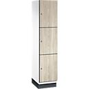 C+P Cambio lockerkast, 1 vak, 3 vakken, met plint, B 400 x D 525 x H 1980 mm, verkeerswit / essenhout decor