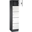C+P Cambio lockerkast, 1 vak, 5 vakken, met plint, B 400 x D 525 x H 1980 mm, zwart-grijs/wit