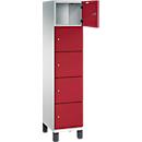 C+P Cambio lockerkast, 1 vak, 5 vakken, op poten, B 400 x D 525 x H 1980 mm, lichtgrijs/ruinrood