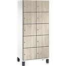 C+P Cambio lockerkast, 2 vakken, 10 vakken, op poten, B 800 x D 525 x H 1980 mm, verkeerswit / essenhout decor