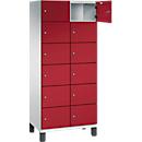 C+P Cambio lockerkast, 2 vakken, 12 vakken, op poten, B 800 x D 525 x H 1980 mm, lichtgrijs/ruinrood