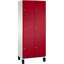 C+P Cambio lockerkast, 2 vakken, 6 vakken, op poten, B 800 x D 525 x H 1980 mm, lichtgrijs/ruinrood