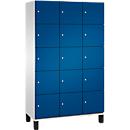 C+P Cambio lockerkast, 3 vakken, 15 vakken, op poten, B 1200 x D 525 x H 1980 mm, lichtgrijs/ gentiaanblauw