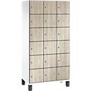 C+P Cambio lockerkast, 3 vakken, 18 vakken, op poten, B 900 x D 525 x H 1980 mm, verkeerswit / essenhout decor