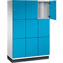C+P Cambio lockerkast, 3 vakken, 9 vakken, met plint, B 1200 x D 525 x H 1980 mm, lichtgrijs/lichtblauw