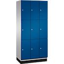 C+P Cambio lockerkast, 3 vakken, 9 vakken, met plint, B 900 x D 525 x H 1980 mm, blank aluminium/ gentiaanblauw