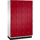 C+P Cambio lockerkast, 4 vakken, 24 vakken, met plint, B 1200 x D 525 x H 1980 mm, lichtgrijs/ruinrood