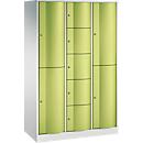 C+P combikast Resisto, 3 afdelingen, 9 vakken, B 1148 x D 540 x H 1950 mm, lichtgrijs/clownsgroen
