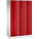 C+P combikast Resisto, 3 afdelingen, 9 vakken, B 1148 x D 540 x H 1950 mm, lichtgrijs/robijnrood