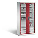 C+P Comfort acculaadkast met acrylglas doorkijkvenster, H 1950 x B 930 x D 500 mm, lichtgrijs/ruinrood