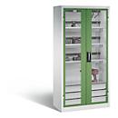 C+P Comfort acculaadkast met kijkvenster van acrylglas, H 1950 x B 930 x D 500 mm, lichtgrijs/resedagroen