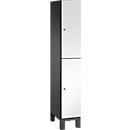 C+P Doppelstöckiger Spind Cambio, 1 Abteil, 2 Fächer, auf Füßen, B 300 x T 525 x H 1980 mm, schwarzgrau/weiß