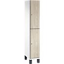 C+P Doppelstöckiger Spind Cambio, 1 Abteil, 2 Fächer, auf Füßen, B 300 x T 525 x H 1980 mm, verkehrsweiß/Sen Esche-Dekor