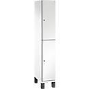C+P Doppelstöckiger Spind Cambio, 1 Abteil, 2 Fächer, auf Füßen, B 300 x T 525 x H 1980 mm, verkehrsweiß/weiß