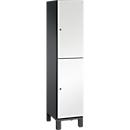 C+P Doppelstöckiger Spind Cambio, 1 Abteil, 2 Fächer, auf Füßen, B 400 x T 525 x H 1980 mm, schwarzgrau/weiß