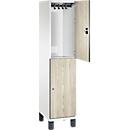 C+P Doppelstöckiger Spind Cambio, 1 Abteil, 2 Fächer, auf Füßen, B 400 x T 525 x H 1980 mm, verkehrsweiß/Sen Esche-Dekor