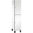 C+P Doppelstöckiger Spind Cambio, 1 Abteil, 2 Fächer, auf Füßen, B 400 x T 525 x H 1980 mm, verkehrsweiß/weiß