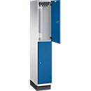 C+P Doppelstöckiger Spind Cambio, 1 Abteil, 2 Fächer, mit Sockel, B 300 x T 525 x H 1980 mm, lichtgrau/enzianblau