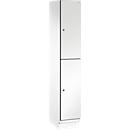 C+P Doppelstöckiger Spind Cambio, 1 Abteil, 2 Fächer, mit Sockel, B 300 x T 525 x H 1980 mm, verkehrsweiß/weiß