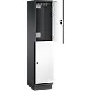 C+P Doppelstöckiger Spind Cambio, 1 Abteil, 2 Fächer, mit Sockel, B 400 x T 525 x H 1980 mm, schwarzgrau/weiß