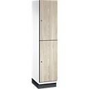 C+P Doppelstöckiger Spind Cambio, 1 Abteil, 2 Fächer, mit Sockel, B 400 x T 525 x H 1980 mm, verkehrsweiß/Sen Esche-Dekor