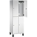 C+P Doppelstöckiger Spind Cambio, 2 Abteile, 4 Fächer, auf Füßen, B 600 x T 525 x H 1980 mm, lichtgrau