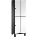 C+P Doppelstöckiger Spind Cambio, 2 Abteile, 4 Fächer, auf Füßen, B 600 x T 525 x H 1980 mm, schwarzgrau/weiß