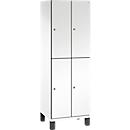 C+P Doppelstöckiger Spind Cambio, 2 Abteile, 4 Fächer, auf Füßen, B 600 x T 525 x H 1980 mm, verkehrsweiß/weiß
