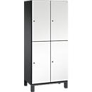 C+P Doppelstöckiger Spind Cambio, 2 Abteile, 4 Fächer, auf Füßen, B 800 x T 525 x H 1980 mm, schwarzgrau/weiß
