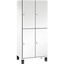 C+P Doppelstöckiger Spind Cambio, 2 Abteile, 4 Fächer, auf Füßen, B 800 x T 525 x H 1980 mm, verkehrsweiß/weiß