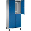 C+P Doppelstöckiger Spind Cambio, 2 Abteile, 4 Fächer, auf Füßen, B 800 x T 525 x H 1980 mm, weißaluminium/enzianblau