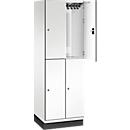 C+P Doppelstöckiger Spind Cambio, 2 Abteile, 4 Fächer, mit Sockel, B 600 x T 525 x H 1980 mm, verkehrsweiß/weiß